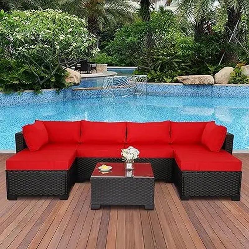 3/7-Piece Outdoor PE Rattan Furniture Set Patio Black Wicker Conversation Loveseat Sofa Sectional Couch Cushion