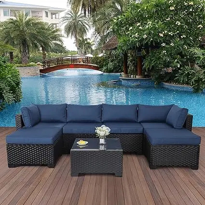 3/7-Piece Outdoor PE Rattan Furniture Set Patio Black Wicker Conversation Loveseat Sofa Sectional Couch Cushion