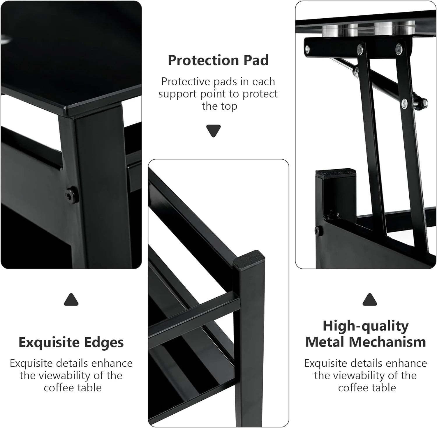 Lift Top Coffee Table,Glass Coffee Table with Storage Shelf & Metal Frame,Coffee Table Lift Top, Lift Tabletop Dining Table for Home Living Room, Office