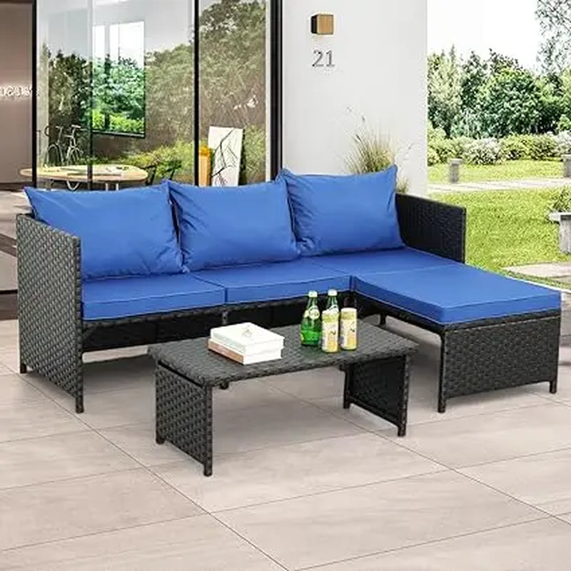 3/7-Piece Outdoor PE Rattan Furniture Set Patio Black Wicker Conversation Loveseat Sofa Sectional Couch Cushion