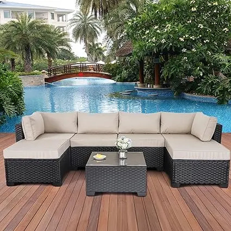 3/7-Piece Outdoor PE Rattan Furniture Set Patio Black Wicker Conversation Loveseat Sofa Sectional Couch Cushion