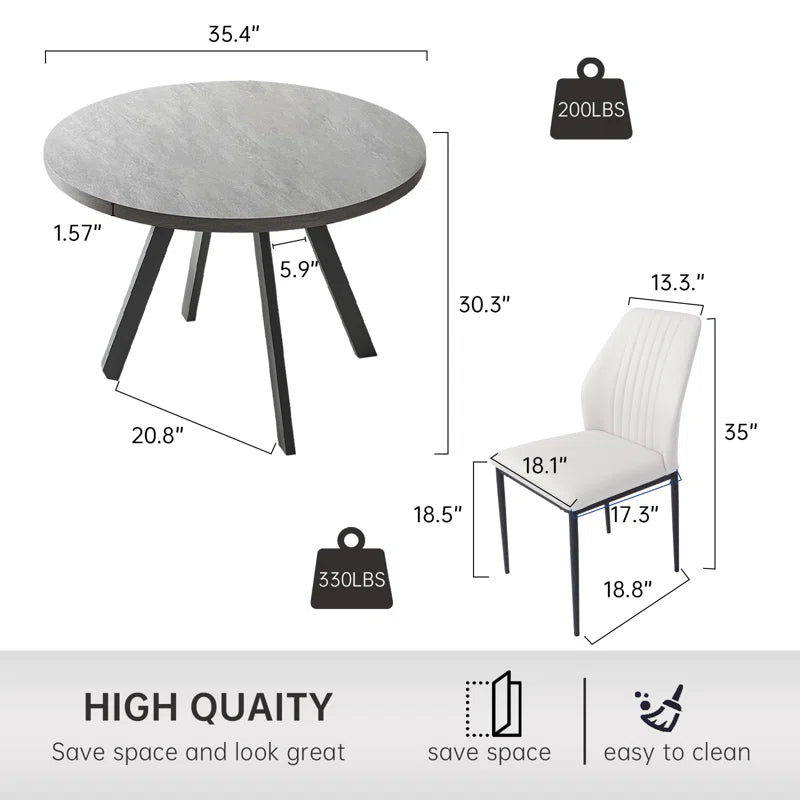 Siefert 35.4'' round Dining Table Set MDF Dining Table and 4 U-Shaped Dining Chairs