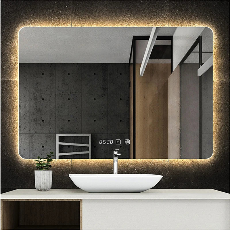 Rectangle Wall Mounted Smart Mirror in Bathroom with LED Light Time/Temperature Display Anti-Fog Touch Switch Vanity Mirrors